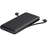 Belkin Power Bank, BoostCharge Plus 10k mAh Portable Charger w/Integrated Lightning Cable & USB-C Cable - iPhone Charger - Ba