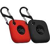 Geiomoo Silicone Case for Tile Mate 2024, Tile Mate 2022, Soft Scratch Resistant Cover with Carabiner (2 Pack Black+Red)