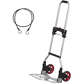 LEADALLWAY Dolly Cart Folding Hand Truck and Dolly,Steel Portable Cart with Telescoping Handle and Nylon+Rubber Wheels 180 lb