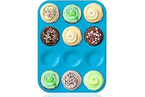 Molde de Silicona Muffin para Cupcakes Hornear Muffins y Magdalenas, 12 Tazas, Antiadherente, sin BPA