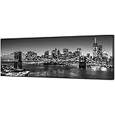 Biuteawal - Black and White Brooklyn Bridge Canvas Wall Art New York City Picture Print Manhattan Night Skyline Painting on C