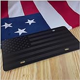 Not Made in China Almost Invisible Hidden American Flag License Plate Matte Black on 1/8" Black Aluminum Composite Heavy Duty