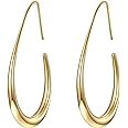 Lightweight Teardrop Hoop Earrings for Women - 14k Gold/White Gold Plated Large Oval Pull Through Hoop Earrings High Polished