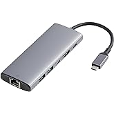 Amazon Basics 6-in-1 USB-C 3.2 (10G) Hub, 1 USB-C 100W PD Input, 2 USB-A, 1 USB-C, HDMI 4K, Ethernet, Light Grey, 11.94 x 4.6