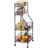 4-Tier Storage Cart, Metal Storage Rack with Wire Baskets Space Saving, Easy Assembly, for Kitchen, Bathroom, Living Room(Siz