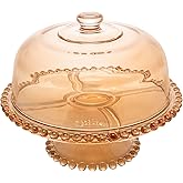 WOLFF Pearl Prato de Cristal para Bolo com Pé e Tampa, Laranja (Âmbar), 31 x 25 cm