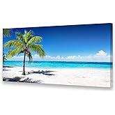 Baisuart-Large Canvas Wall Art Summer Ocean Waves Coconut Trees on Sands Beach Seascape Painting Sea Nature Pictures for Livi