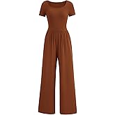 PRETTYGARDEN Women's Summer One Piece Jumpsuits Dressy Casual Short Sleeve Square Neck Wide Leg Jumpsuit Rompers