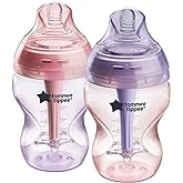 Tommee Tippee Baby Bottles, Advanced Anti-Colic Baby Bottle with Slow & Medium Flow Breast-Like Nipple, 9oz, 0m+, Self-Steril