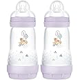 MAM Easy Start Matte Anti-Colic Baby Bottles, 9 oz (2 Count), Medium Flow Nipples, Baby Girl, 2 Count