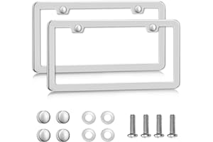 2-Pack Solid Silver Rust-Proof Car License Plate Frames - Universal Stainless Steel Holder With Screws & Caps for Women & Men