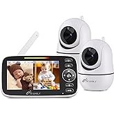 iFamily Split Screen Baby Monitor, Large Display Video Baby Monitor with 2 Cameras and Audio, Long Range, Remote pan tilt, Ni