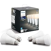 Philips Hue Smart 60W A19 LED Bulb - Soft Warm White Light - 4 Pack - 800LM - E26 - Indoor - Control with Hue App - Works wit