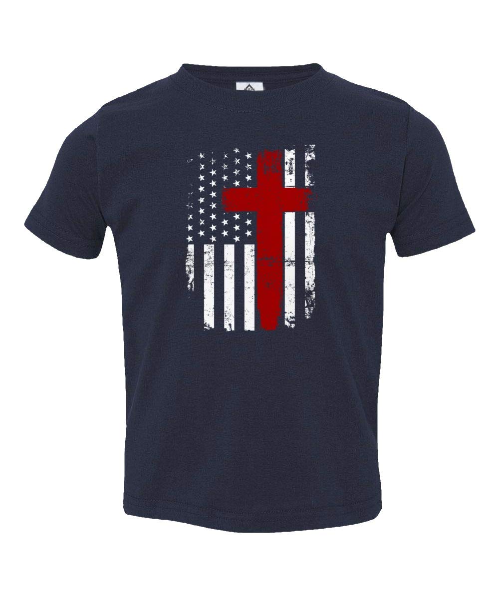 Patriotic Christian Jesus Cross American Flag Little Unisex Girls T Shirt 1840