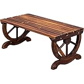 Outvita Wooden Garden Bench, Outdoor Rustic Wagon Wheel Bench with Carbonized Finish & Fir Construction for Garden Porch Back