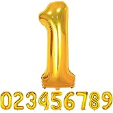 Large Gold 1 Balloon Number, 1th Birthday Decorations, Foil Mylar Big Helium Numbers Balloons for Birthday Anniversary Decora