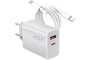 Kit Carregador Super Turbo 45W Porta Dupla (USB-C + USB-A) + Cabo USB Tipo C de 1m, Compatível com Celulares Samsung, Motorol