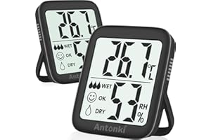 Antonki 2-Pack Hygrometer Indoor Thermometer, Room Thermometer Humidity Meter, Digital Temperature and Humidity Monitors Humi