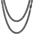 PROSTEEL Trendy Cuban Link Chain Necklace for Men, Black/18K Gold Plated 316L Stainless Steel, W: 4.8mm-14mm, L: 14inch-30inc