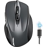 TECKNET Wireless Mouse (BT5.0/3.0 & 2.4G) Rechargeable 4800 DPI Silent Mouse 8 Buttons Bluetooth Mouse, USB A Mouse Wide Comp