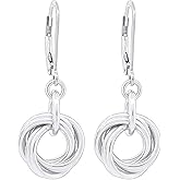 Dainty Dangly Leverback Love Knot Earrings in Argentium Sterling Silver - Simple Circle .925 Sterling Silver Earrings - Every