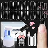 Beetles Gel Nail Kit Easy Nail Extension Set With 500Pcs Medium Coffin Shaped Tips 5 in 1 Nail Glue Base Gel and Innovative L