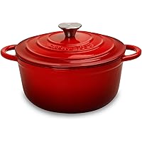 CASA LITUS Olla de Hierro Fundido 3.9L Rojo tipo Dutch Oven para Horno y Estufa, Horno Holandés Esmaltado con Tapa, Cacerola 