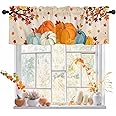 Harvest - Cortina de cenefas de calabaza con ventana de Acción de Gracias, otoño, cenefas de cocina, bolsillo para barra, cor