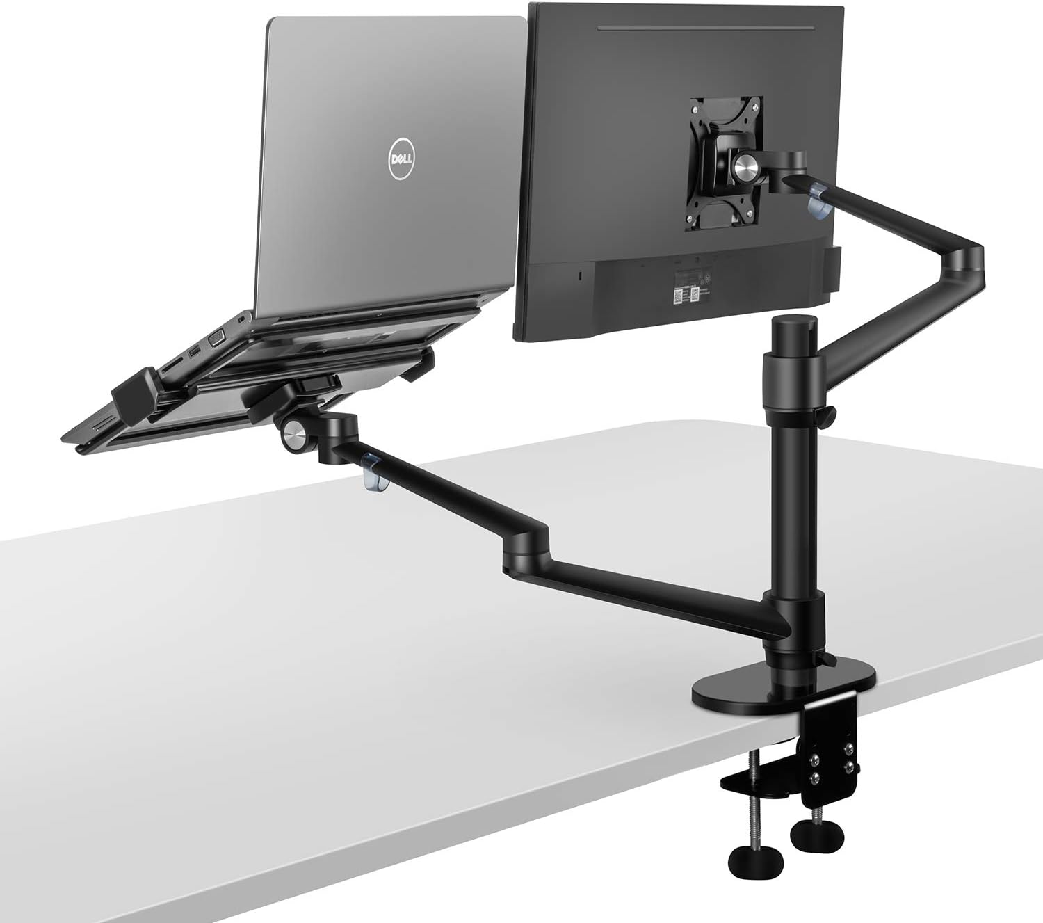 viozon Monitor and Laptop Mount, 2-in-1 Adjustable Dual Monitor Arm Desk Mounts，Single Desk Arm Stand/Holder for 17 to 27 Inch LCD Computer Screens, Extra Tray Fits 12 to 17 inch Laptops (Black)