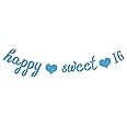 Blue Glitter Happy Sweet 16 Banner-Happy 16th Birthday/Anniversary Party Supplies - Time to Adult Birthday/Anniversary Party 