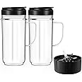 2 Pack Magic Bullet Blender Cups, Tall 22oz Cups Mugs Flip Top To-Go Lids & 4 Fins Cross Blade with Gasket Handle Replacement