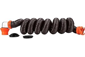 Camco RhinoFLEX 15-Ft Camper/RV Sewer Hose Kit - Features Clear Elbow Fitting w/Removable 4-in-1 Adapter - Connects to 3” Sli