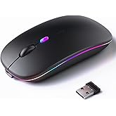 KANMABPC Wireless Bluetooth Mouse, Rechargeable LED Dual Mode Mouse (Bluetooth 5.2 and USB Receiver) Portable Silent Mouse,fo