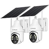 SEHMUA 2K Solar Security Cameras Wireless Outdoor, 2 Pack 360° View Pan/Tilt WiFi Security Camera Outside with Color Night Vi