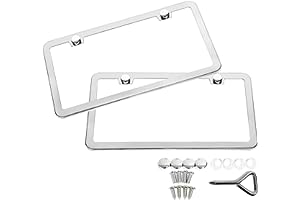 SunplusTrade 2 Stainless Steel Polish Mirror License Plate Frame + Chrome Screw Caps (Silver)