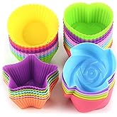 LetGoShop Silicone Cupcake Liners Reusable Baking Cups Nonstick Easy Clean Pastry Muffin Molds 4 Shapes Round, Stars, Heart, 