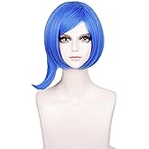 Probeauty Short Straight Blue Bob Cosplay Wig for Women Anime Costume Wig for Halloween Party with Wig Cap