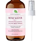 Rose Water Spray for Face - 100% Pure Rose Water with Frankincense & Blood Orange Facial Mist Toner, Alcohol Free, Dye Free, 