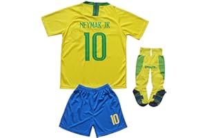 FPF Brasil #10 Home Neymar Kids Soccer Football Jersey Gift Set Youth Sizes