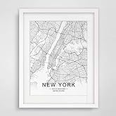 New York City Downtown Map Wall Art New York Street Map Print New York Map Decor City Road Art Black and White City Map Offic