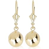 14k Yellow Gold Drop Earrings with Round Gold Ball (Lever back Ball Earrings, Balls Available in 5-8 mm)