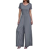 luvamia Jumpsuits for Women Causal Wide Leg Overall Jumpsuit Baggy Loose Short Sleeves Onesie Jumpers Comfy Stretchy