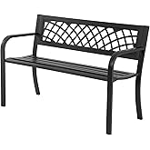 Garden Bench,Outdoor Benches,Iron Steel Frame Patio Bench with Mesh Pattern and Plastic Backrest Armrests for Lawn Yard Porch