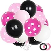 ANSOMO Black and Pink Latex Balloons, 12 inch Thick Polka Dot Balloons, 60 Pcs