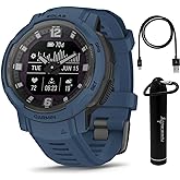 Wearable4U - Garmin Instinct Crossover Solar, Rugged Hybrid Smartwatch, Analog Hands and Digital Display 1.27 in, Tidal Blue 