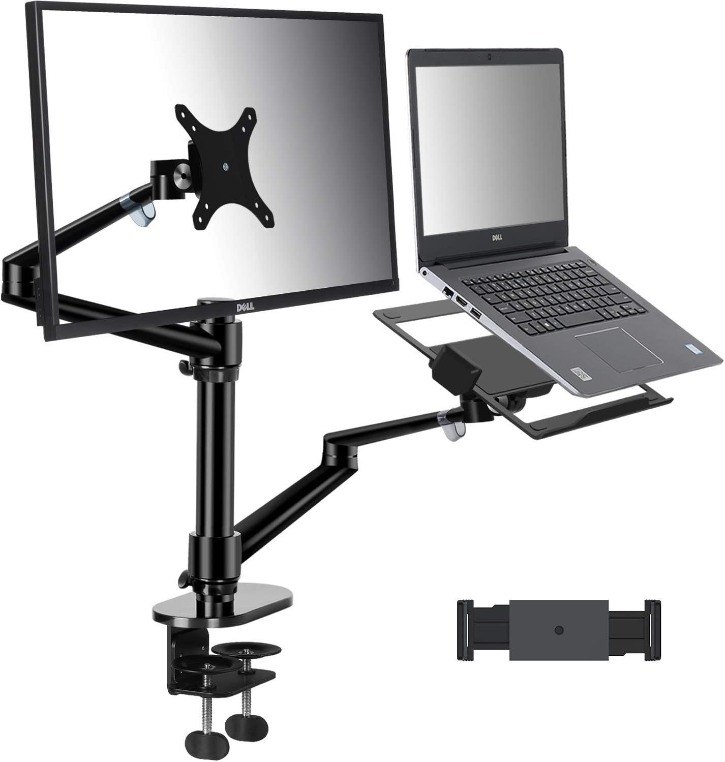 viozon Monitor and Laptop or Tablet Mount, 3-in-1 Adjustable Dual Arm Desk Stands?Monitor Arm for 17-32'' Computer Screens, Tablet Arm for 4-13'' Tablet&Phone, Extra Tray Fits 12-17'' Laptop (OL-3TB)