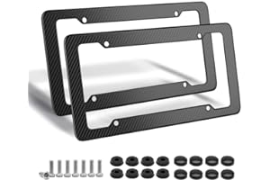 Black Carbon Fiber License Plate Frame, 2 Pack Glossy & Waterproof Plastic Number Plate Frame Print Carbon Fiber Pattern for 