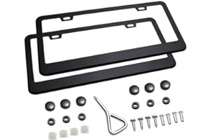 Ohuhu Matte Aluminum License Plate Frame with Black Screw Caps, 2Pcs 2 Holes Black Car Licenses Plate Covers Holders for US V