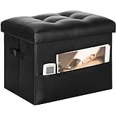 BelugaHelper Storage Ottoman Foot Rest Stool with Thicker Foam Padded Seat. Foldable Leather Footstool Bench. Small Ottoman w