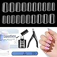 Beetles Gel Nail Kit Easy Nail Extension Set, 240Pcs Soft Short Square Nail Tips with 5 In 1 Nail Glue Base Gel and Led Lamp 